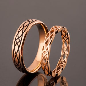 Rose Gold His and Hers Wedding Rings, His and Hers Celtic Wedding Band set, Positive Negative Wedding Bands