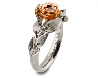 Rose Engagement Ring, 18K Rose and White Gold and Diamond engagement ring