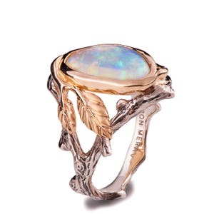 Twig and Leaf Engagement Ring, Two Tone Gold and Opal ring, Unique Engagement ring, Opal engagement ring, Opal Ring, leaf opal ring