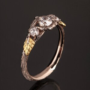 Three Stone Twig and Leaf Engagement Ring
