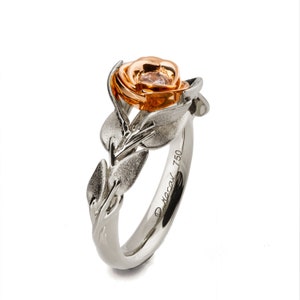Rose Engagement Ring, 18K Rose and White Gold and Diamond engagement ring