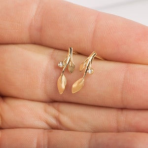 Bridal 18K Gold Diamond Leaf Stud Earrings