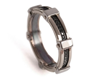 gold wedding band men s 18k rose gold and black diamond