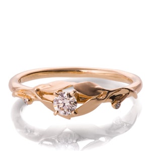 Leaves Engagement Ring, 18K Rose Gold and Diamond engagement ring