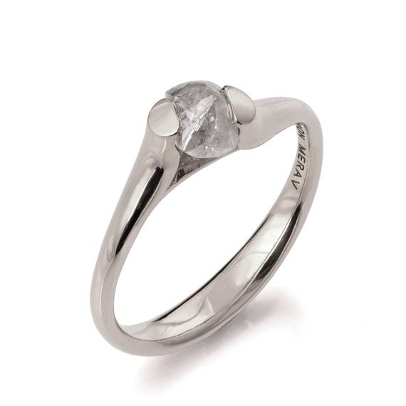 Concave Ring With Cube Rough Cut Diamond - Shaya NYC