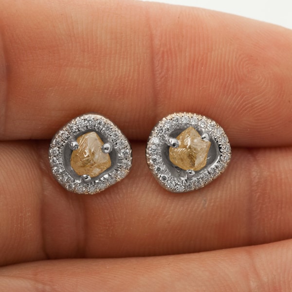 Raw Diamond Earrings, 18K White Gold and Rough Diamond Studs, Unique Earrings, rough diamond studs, raw diamond studs