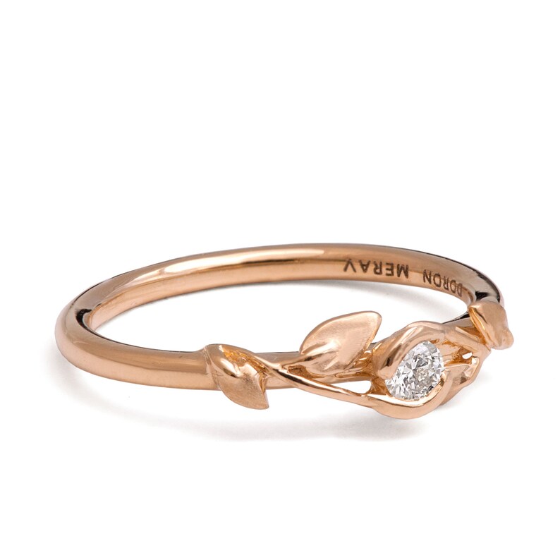Leaves Engagement Ring 18K Rose Gold and Diamond Engagement Etsy