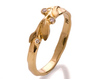 18K Yellow Gold and Diamonds leaves wedding ring