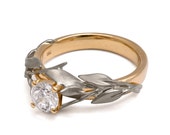 Two Tone Leaves Ring - 18K Yellow and White Gold and Diamond engagement ring, unique engagement ring, leaf ring, antique,art nouveau, 4B