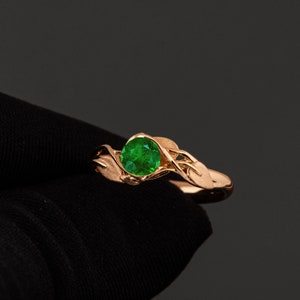 18k Rose Gold Emerald Leaves Engagement Ring image 5