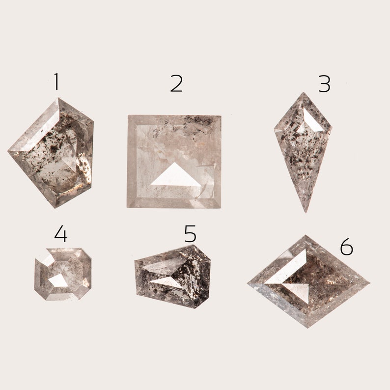 Solid 18k Rose Gold Salt & Pepper Hexagon Cut Diamond Engagement Ring image 2