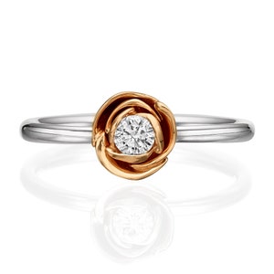 Rose Engagement Ring, 18K Gold and Diamond engagement ring, engagement ring, leaf ring, flower ring, antique, art nouveau, vintage