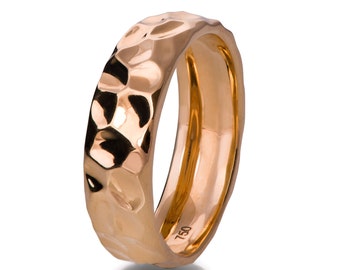 18K Rose Gold Hammered Wedding Band