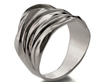 18k White Gold Ring ,Handmade, Unisex Ring , Wedding Ring , Wedding Band, Golden Rag, wide gold ring, Recycled gold, Organic, Natural, gr4