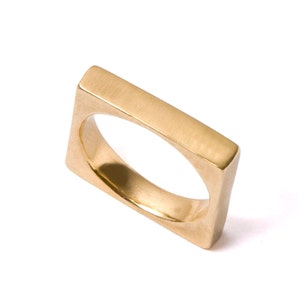 Square Gold Men's Band, 18K Gold Square Unisex Ring, unisex ring, wedding ring, wedding band, mens band image 2
