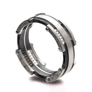Black and White Gold Wedding Band, Men&#39;s 18K White Gold and Oxidized Silver Wedding band,steampunk , Wedding ring, black ring