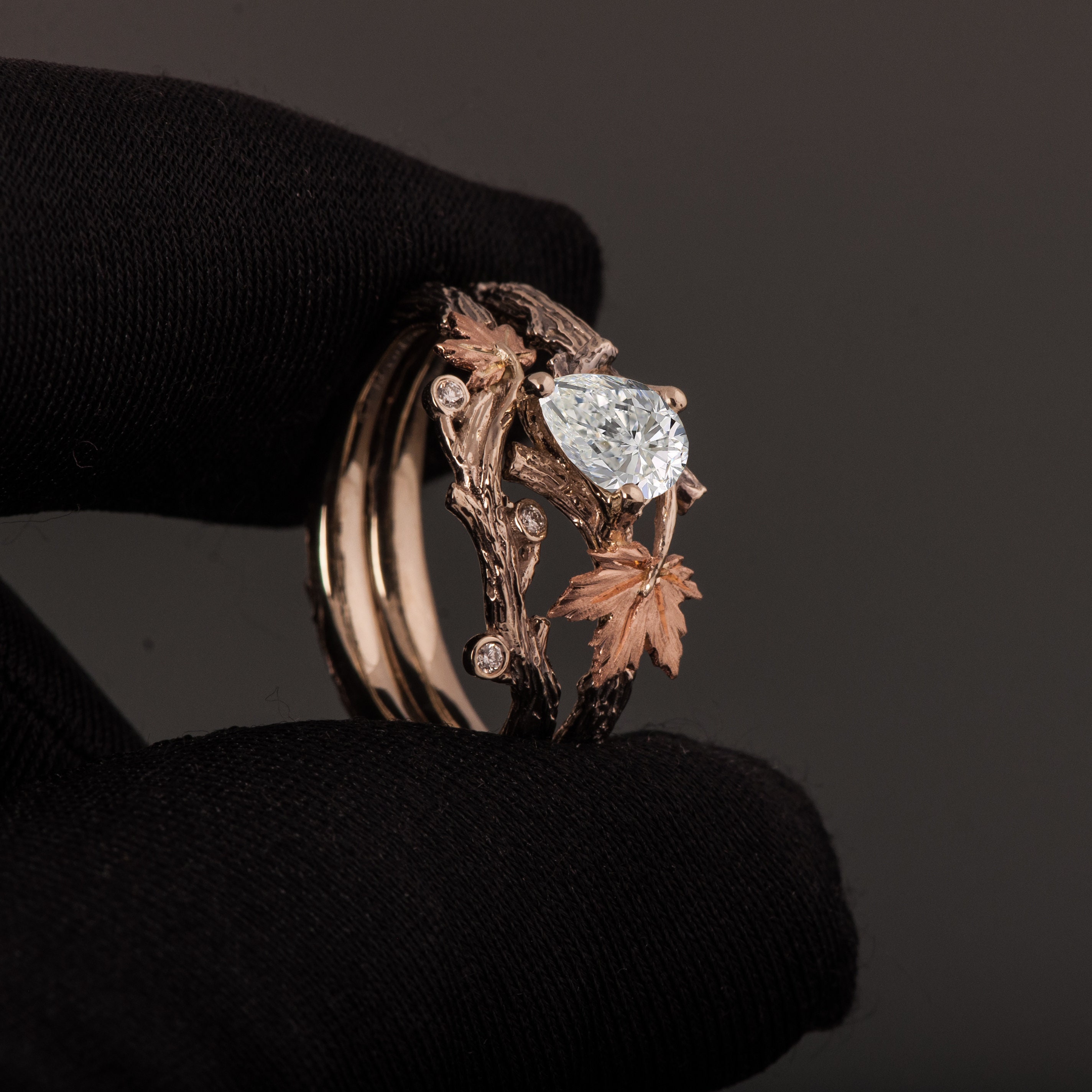 Twig and Leaf Engagement Ring Twig Bridal Set Maple Leaf | Etsy