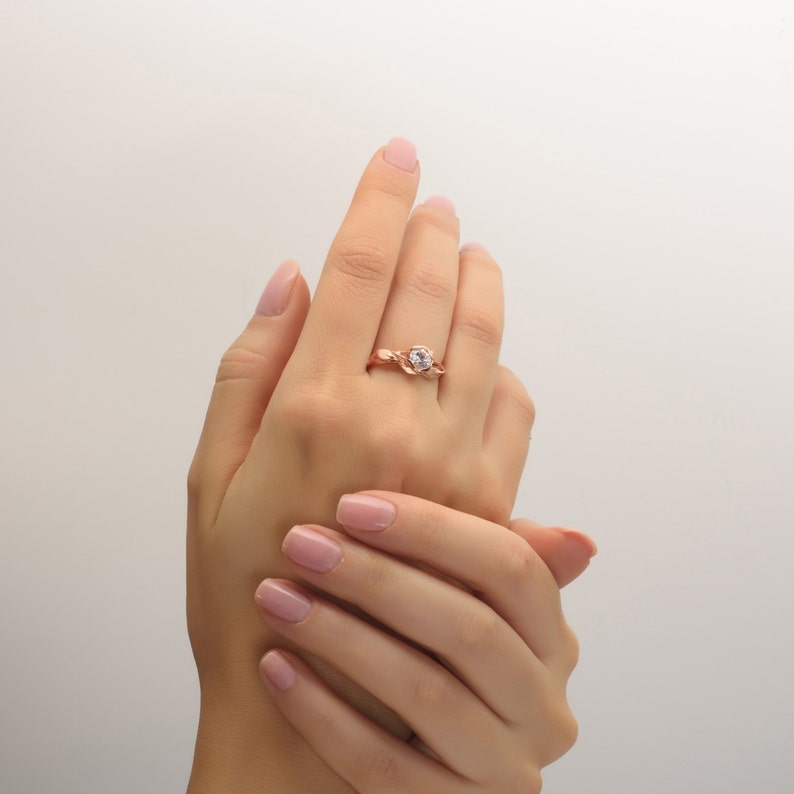 18k Rose Gold Emerald Leaves Engagement Ring image 6