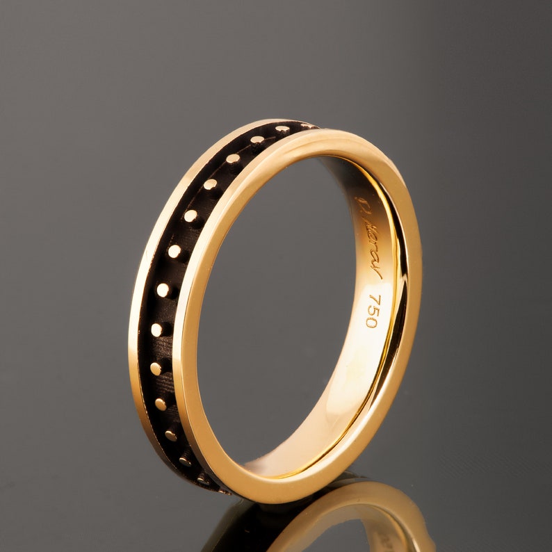 Men's Wedding Band, Black Band, 18K Gold Band, Steampunk wedding band image 1