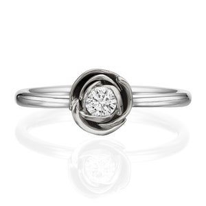 Rose Engagement Ring, White Gold and Diamond engagement ring, engagement ring, leaf ring, flower ring, antique