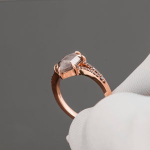 Solid 18k Rose Gold Salt & Pepper Hexagon Cut Diamond Engagement Ring image 8