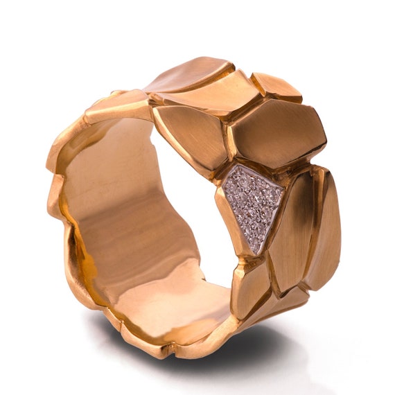 Rose Gold and Diamond Ring, Rose gold band, Textured ring, Unique engagement ring, Wedding band, mens ring, rose gold ring, 2D