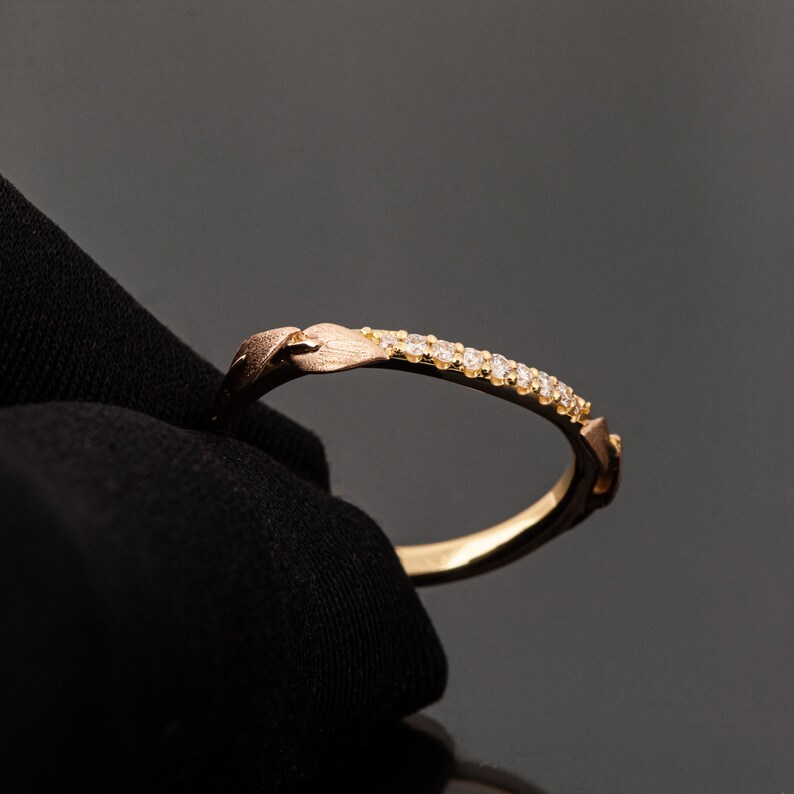 Half Eternity Leaves Ring, 18K Gold and diamond Ring, Diamond Band, Eternity Ring, Eternity Band, Half Eternity leaf Band, leaves Band image 5