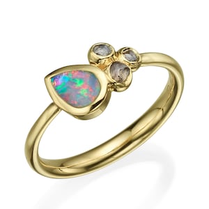 Multi Stone Opal and Raw Diamonds Ring