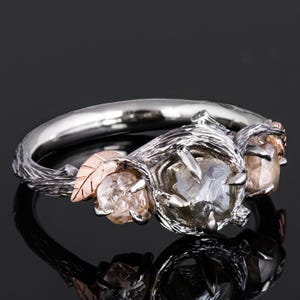 Rough Diamond engagement ring, Twig and Leaf Engagement Ring, raw diamond ring, Unique Engagement ring, rough diamond ring, uncut