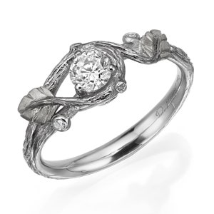 Twig and Leaf Engagement Ring, Twig Engagement Ring, Low Profile Ring, Leaf Diamond Ring, Leaves Ring, Twig Ring, Engagement Ring