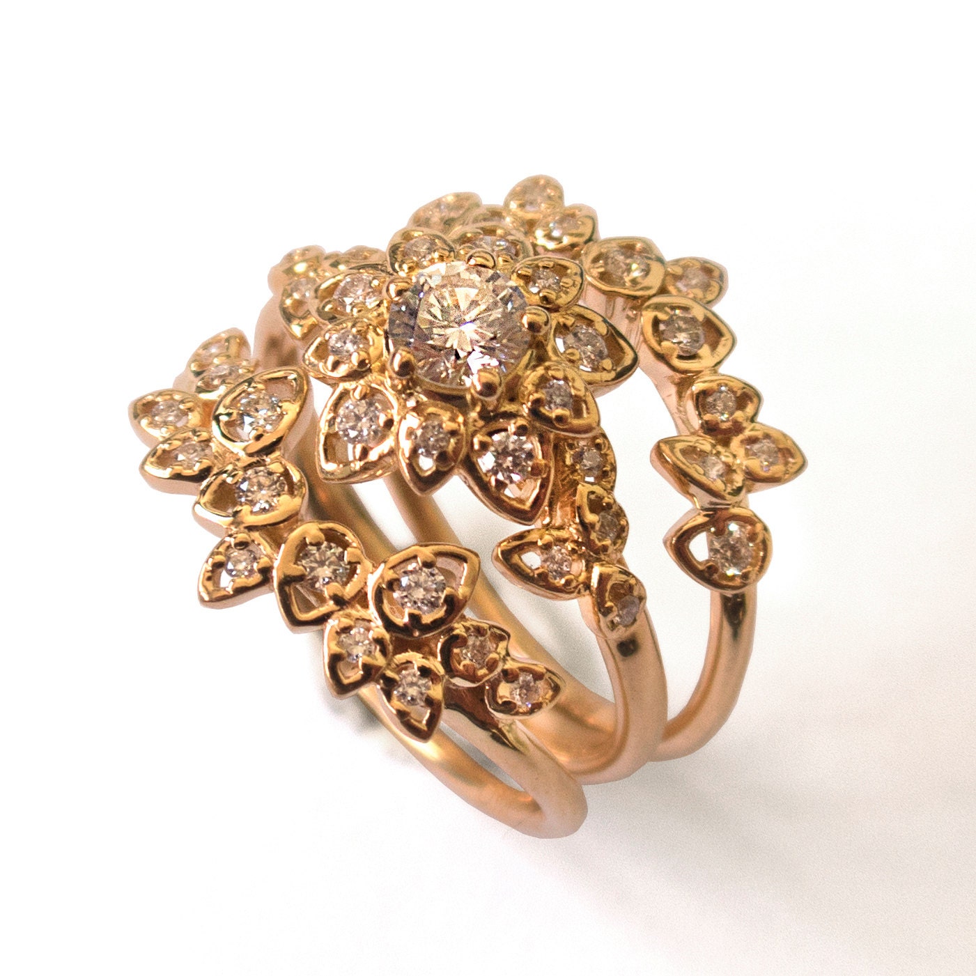 Diamond Art Deco Petal Engagement Set 18K Rose Gold and - Etsy