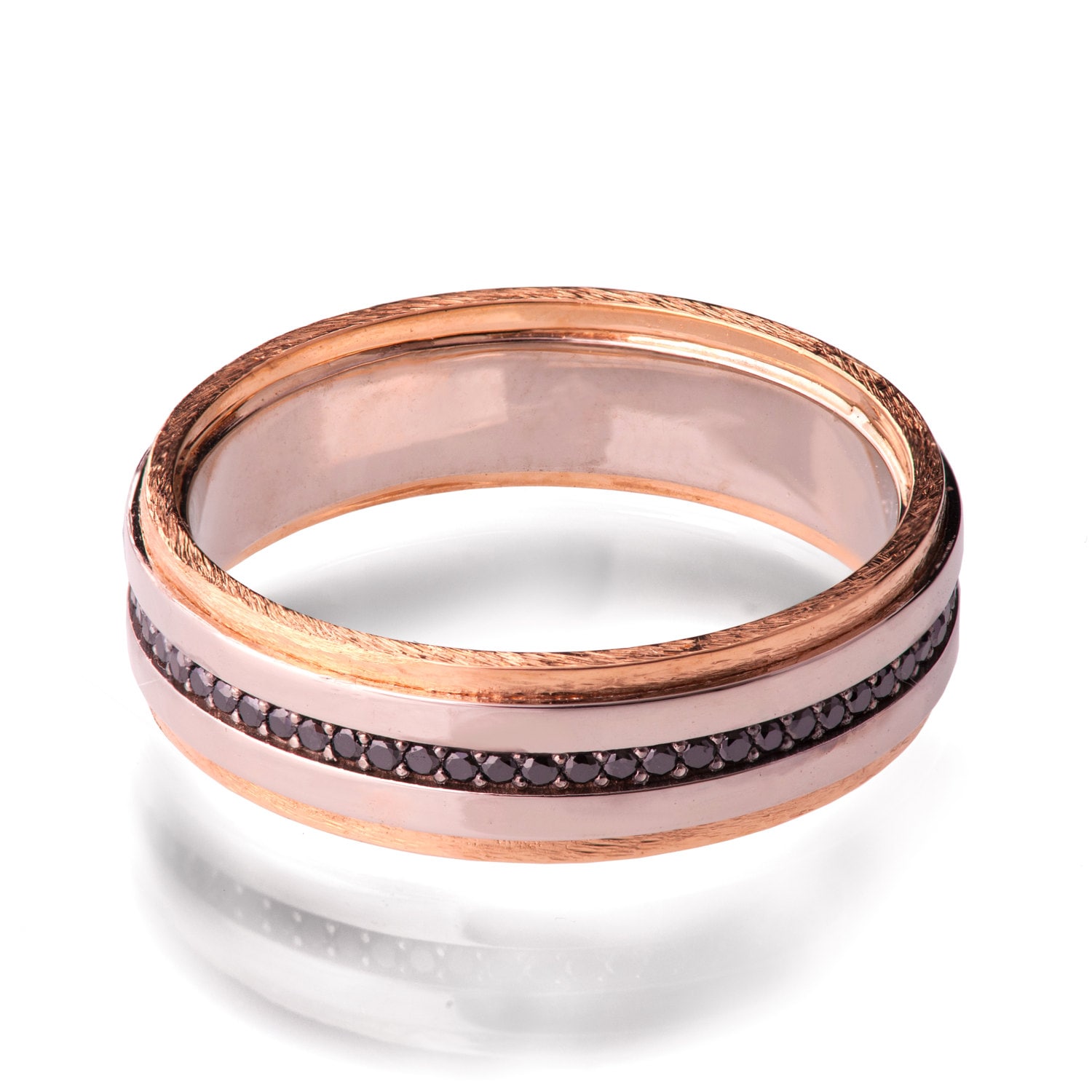 Gold Wedding Band, Men's 18K Rose Gold and Black Diamond Wedding Band Gold Wedding Band, Men's 18K Rose Gold and Black Diamond Wedding Band