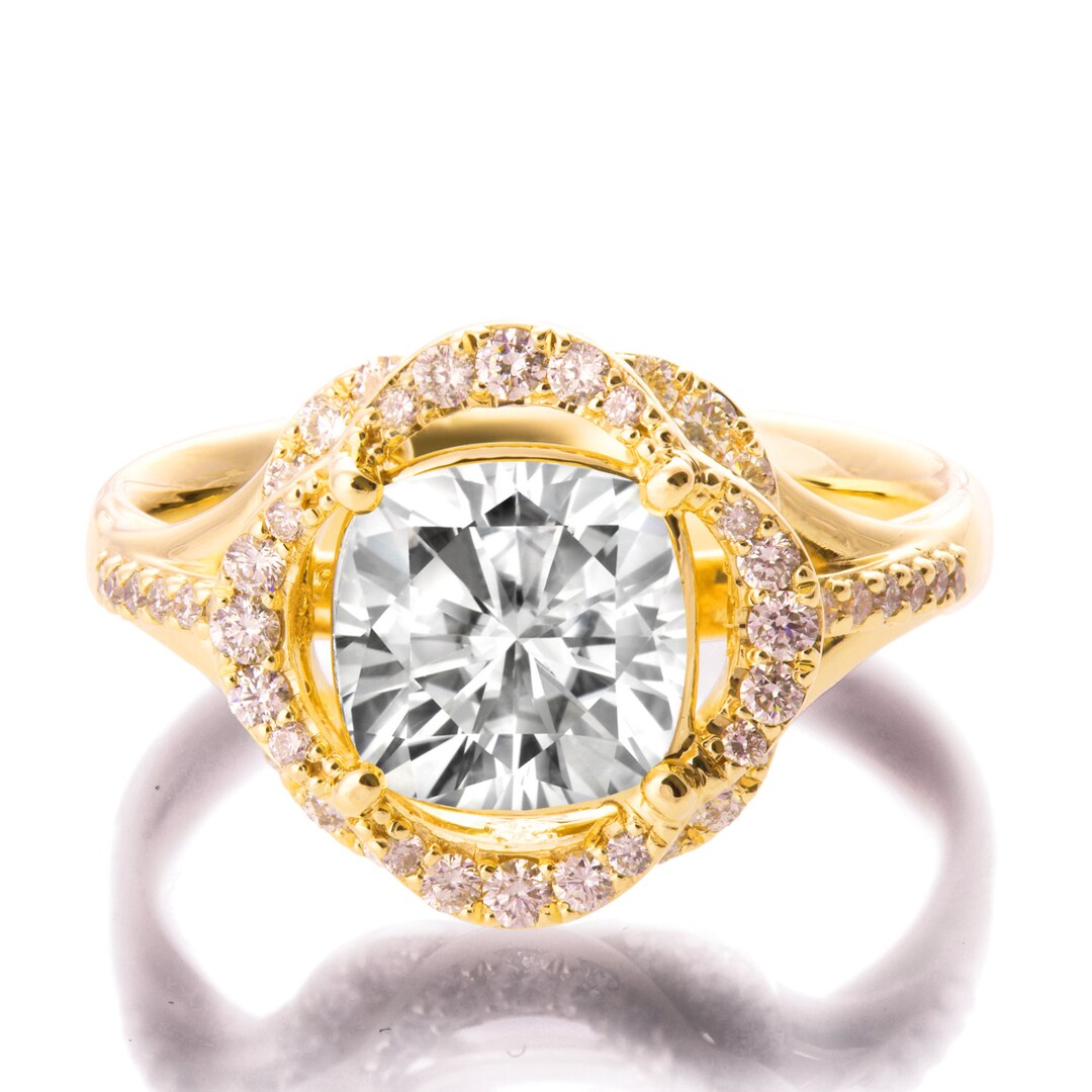 Moissanite Engagement Ring Yellow Gold Flower Ring Unique Etsy