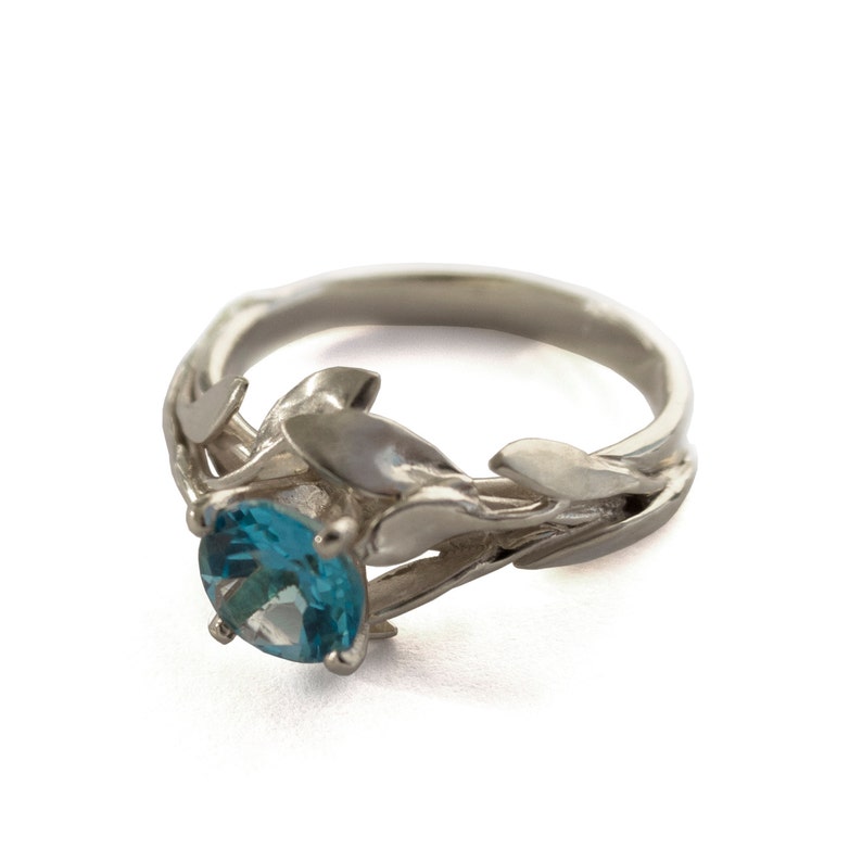 Leaves Engagement Ring No.4 18K White Gold and Topaz engagement ring, engagement ring, leaf ring, filigree, antique,art nouveau,vintage image 2