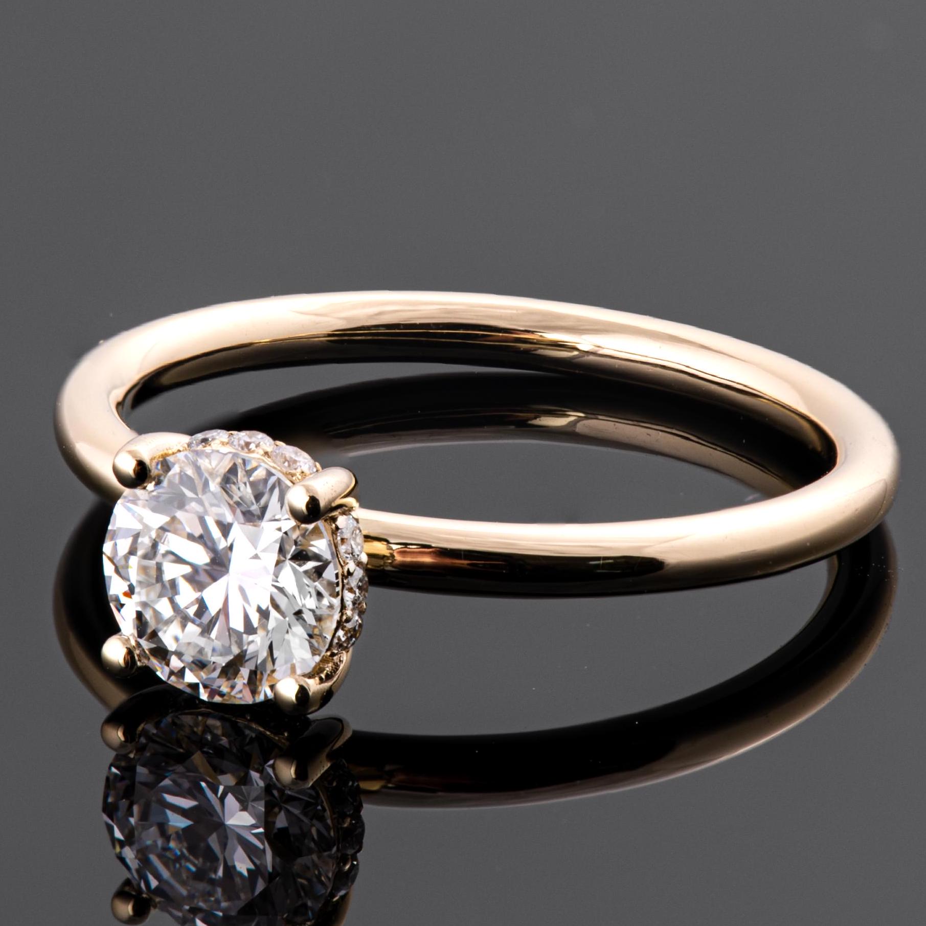 18k Gold 1ct Diamond Dainty Engagement Ring With Hidden Diamonds Halo