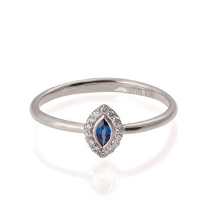 Marquise Halo Engagement Ring 18K White Gold Sapphire and - Etsy