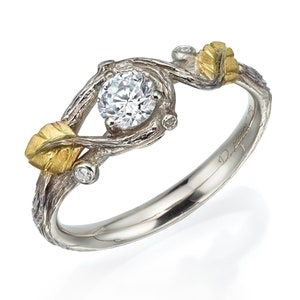 Twig and Leaf Engagement Ring, Twig Engagement Ring, Low Profile Ring, Leaf Diamond Ring, Leaves Ring, Twig Ring, Engagement Ring