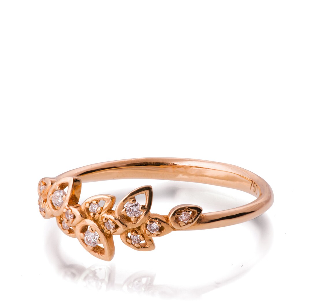 Diamond Art Deco Petal Engagement Ring 18K Rose Gold and Diamond ...