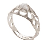 Raw Diamond Engagement Ring - 18K White Gold and Rough Diamond engagement ring,Unique Engagement ring, rough diamond, raw diamond ring,Bio E
