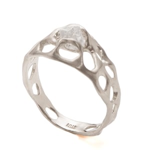 Raw Diamond Engagement Ring - 18K White Gold and Rough Diamond engagement ring,Unique Engagement ring, rough diamond, raw diamond ring,Bio E