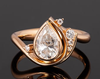 Pear Diamond Wave Engagement Ring