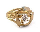 Leaves Engagement Ring - 18K Yellow Gold and Diamond engagement ring, unique engagement ring, leaf ring, filigree, antique, vintage,leaves,5