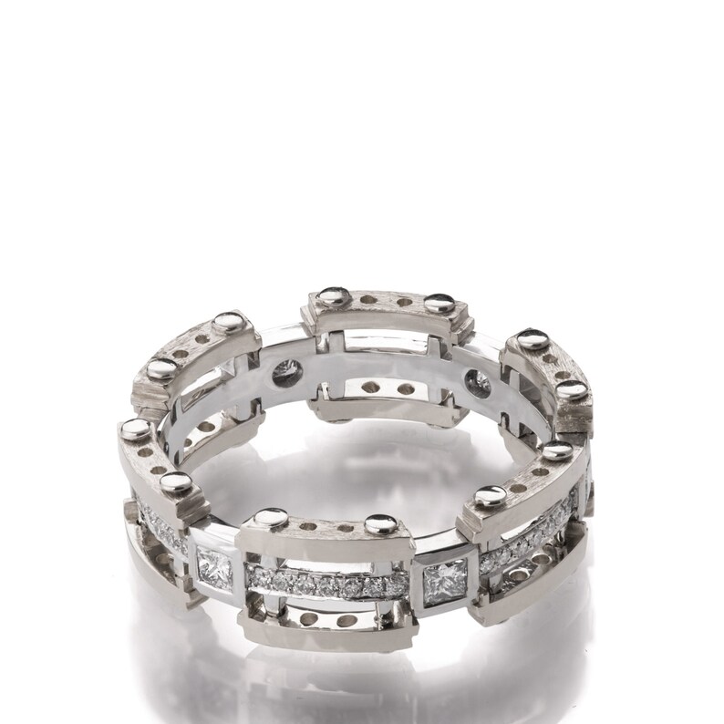 Gold Wedding Band Men s 18K White Gold Diamond Wedding Etsy