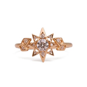 Diamond Art Deco Star Engagement Ring, Unique engagement ring, 18K Rose Gold Star ring, unique engagement ring, antique, vintage, halo ring image 1