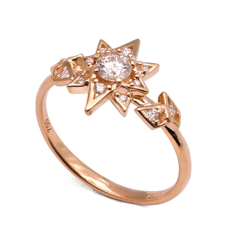 Diamond Art Deco Star Engagement Ring, Unique engagement ring, 18K Rose Gold Star ring, unique engagement ring, antique, vintage, halo ring image 3