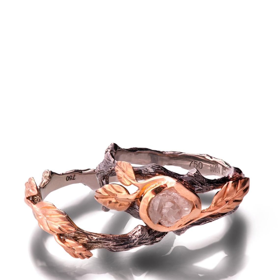 Twig and Leaf Engagement Ring 18K Rose Gold Rough Diamond Etsy Israel