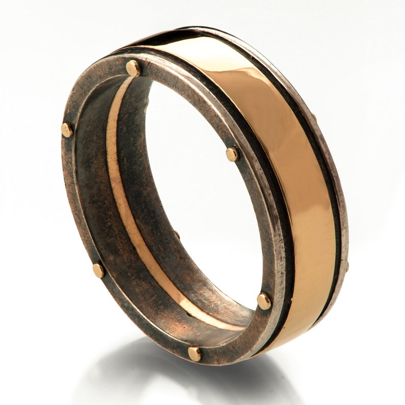 Gold Wedding Band Men's 18K Rose Gold and Oxidized Silver - Etsy