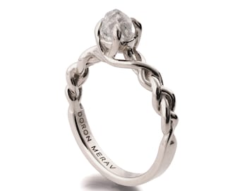 Raw Diamond Engagement Ring - 18K White Gold and Rough Diamond engagement ring, Unique Engagement ring, rough diamond ring