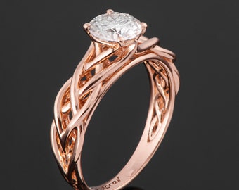 Keltischer geflochtener Verlobungsring aus 18 Karat Roségold und Diamant