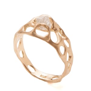 Raw Diamond Engagement Ring, 18K Gold and Rough Diamond engagement ring, Unique Engagement ring, rough diamond ring, raw diamond ring,Bio E